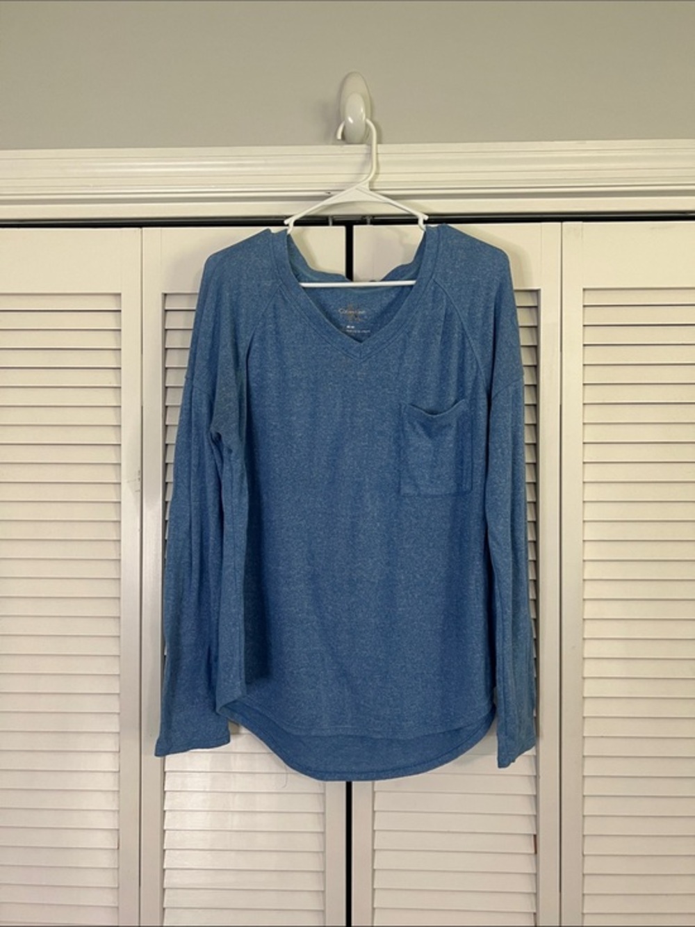 Calvin Klein Heathered Blue V-Neck Long Sleeve Tunic with Pocket